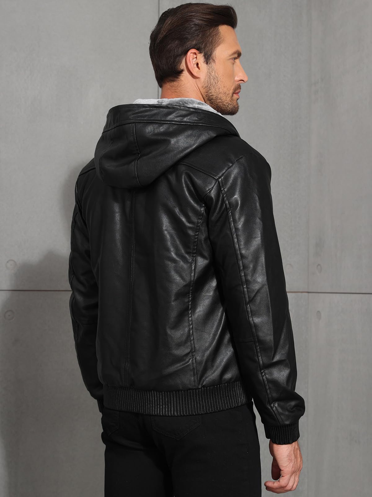 Uusollecy Chaqueta Cuero Hombre de Invierno con Forro Cálido Capucha Resistente al Viento y Cremallera