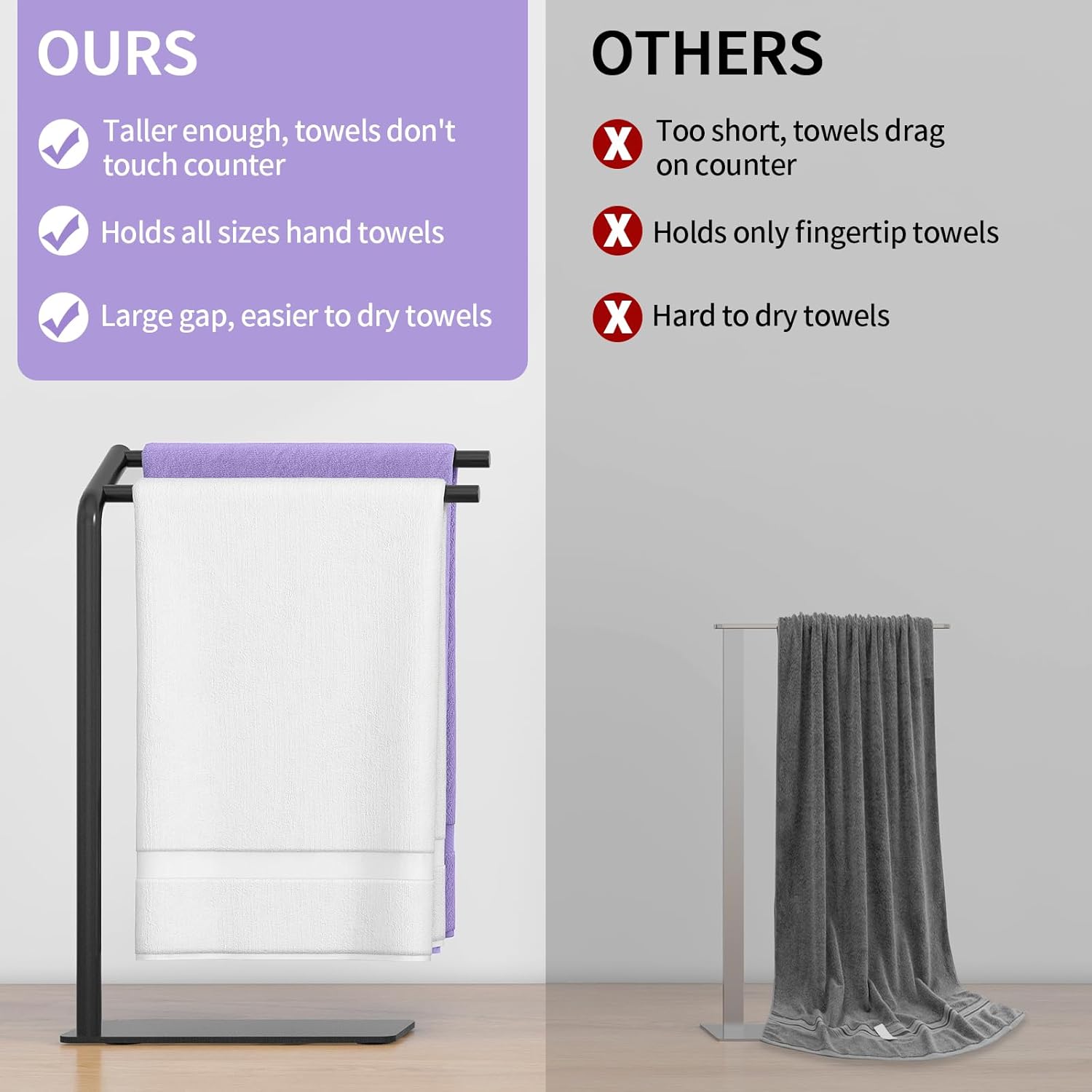 LSK Hand Towel Stand, Black Bathroom Towel Holder Stand, Curved F-Shaped Countertop Towel Stand with Heavy Base, 16.6 Inch - Image 5