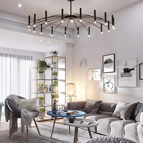 Miniatura 4 de Lámpara de araña moderna de metal negro, lámpara colgante de metal retro, lámpara de techo nórdica para comedor, cocina, sala de estar, dormitorio,