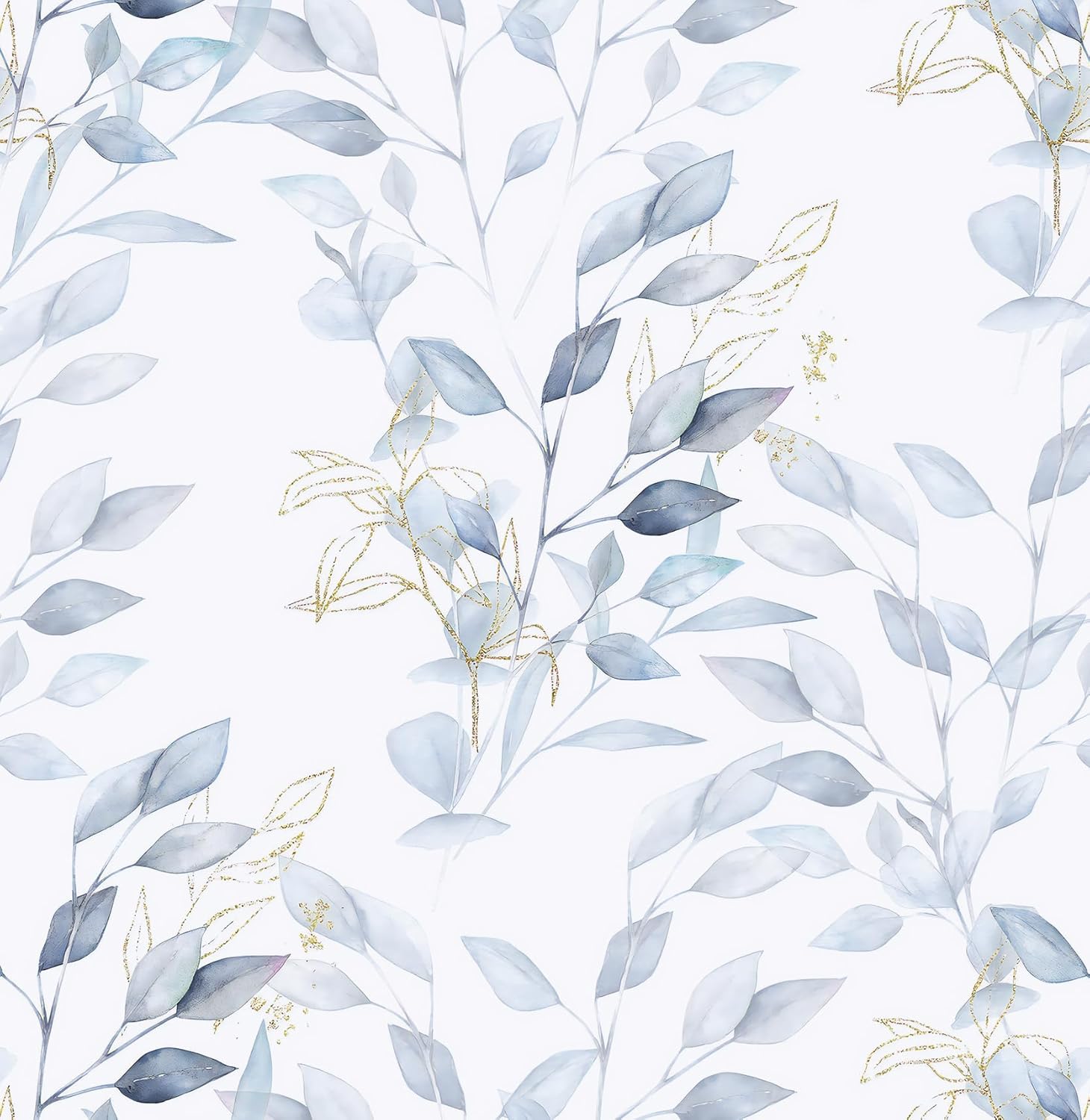 HeloHo 15.35" X 394" Blue Leaf Wallpaper Peel and Stick Self Adhesive Removable Wall Paper Waterproof Contact Paper for Bathroom Living Room Bedroom Decor Renter Friendly Wallpaper