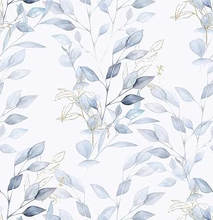 HeloHo Peel and Stick Wallpaper Blue Floral Leaf Wall Paper Self Adhesive Removable Thicken Waterproof Contact Paper for Bathroom Bedroom Living Room Decor Renter Friendly Wallpaper 15.35" X 78.7"