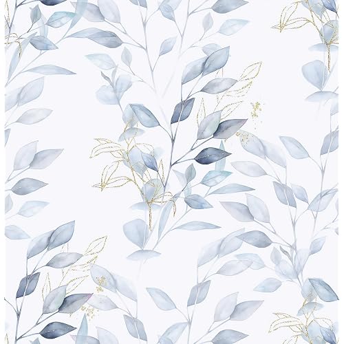 HeloHo Peel and Stick Wallpaper Blue Floral Leaf Wall Paper Self Adhesive Removable Thicken Waterproof Contact Paper for Bathroom Bedroom Living Room Decor Renter Friendly Wallpaper 15.35" X 78.7"