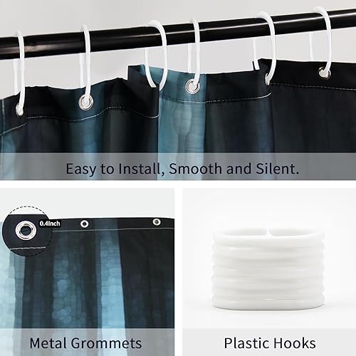 Miniatura 6 de Gibelle - Cortina de ducha a rayas azules, textura de vidrio de mosaico abstracto y rayas oscuras azul neón, modernas, elegantes, cortinas de baño