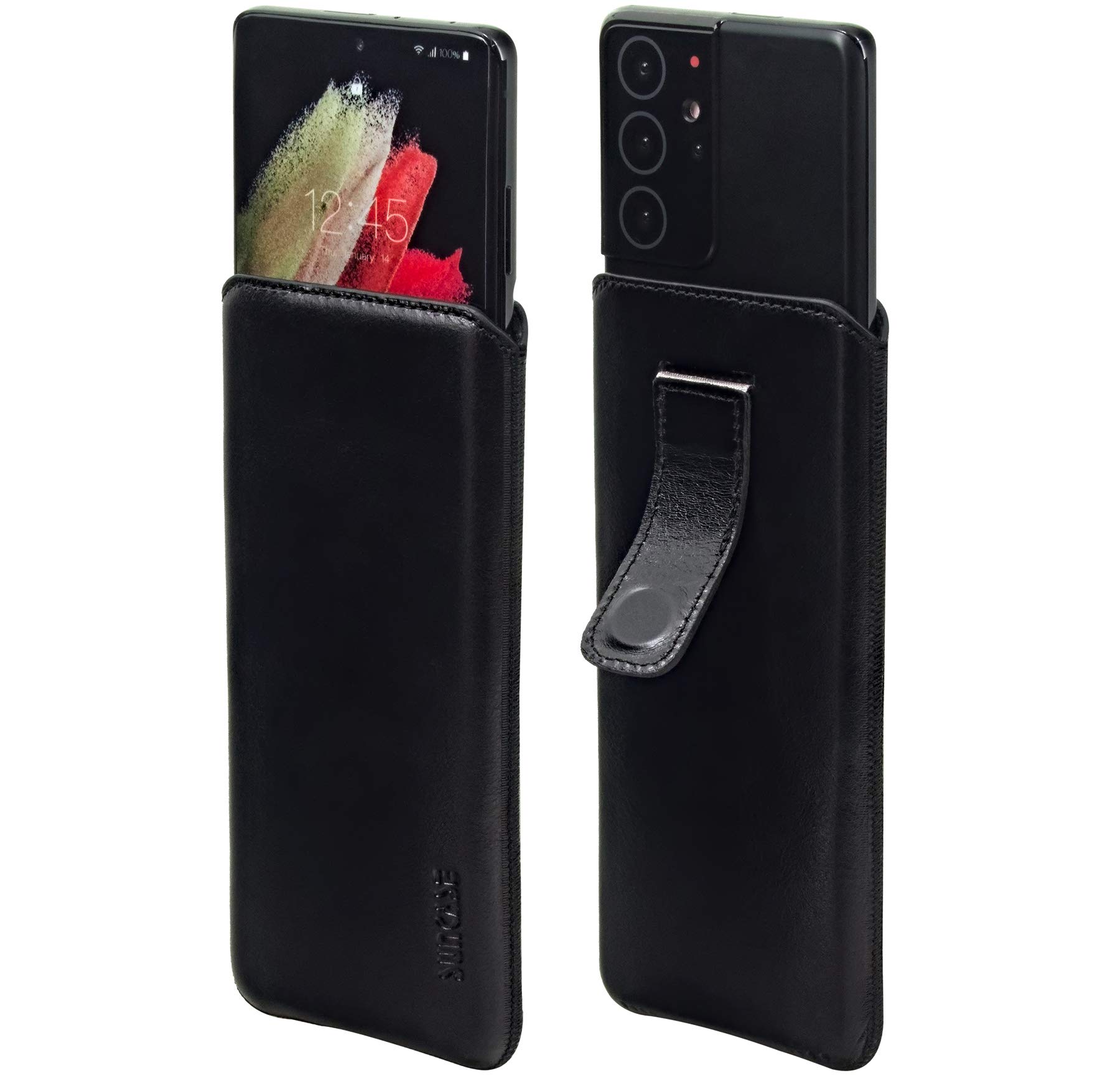 Suncase ECHT Ledertasche Leder Etui *Slim-Edition* kompatibel mit Samsung Galaxy S26 5G Hülle (mit Rückzugsfunktion und Magnetverschluss) in schwarz