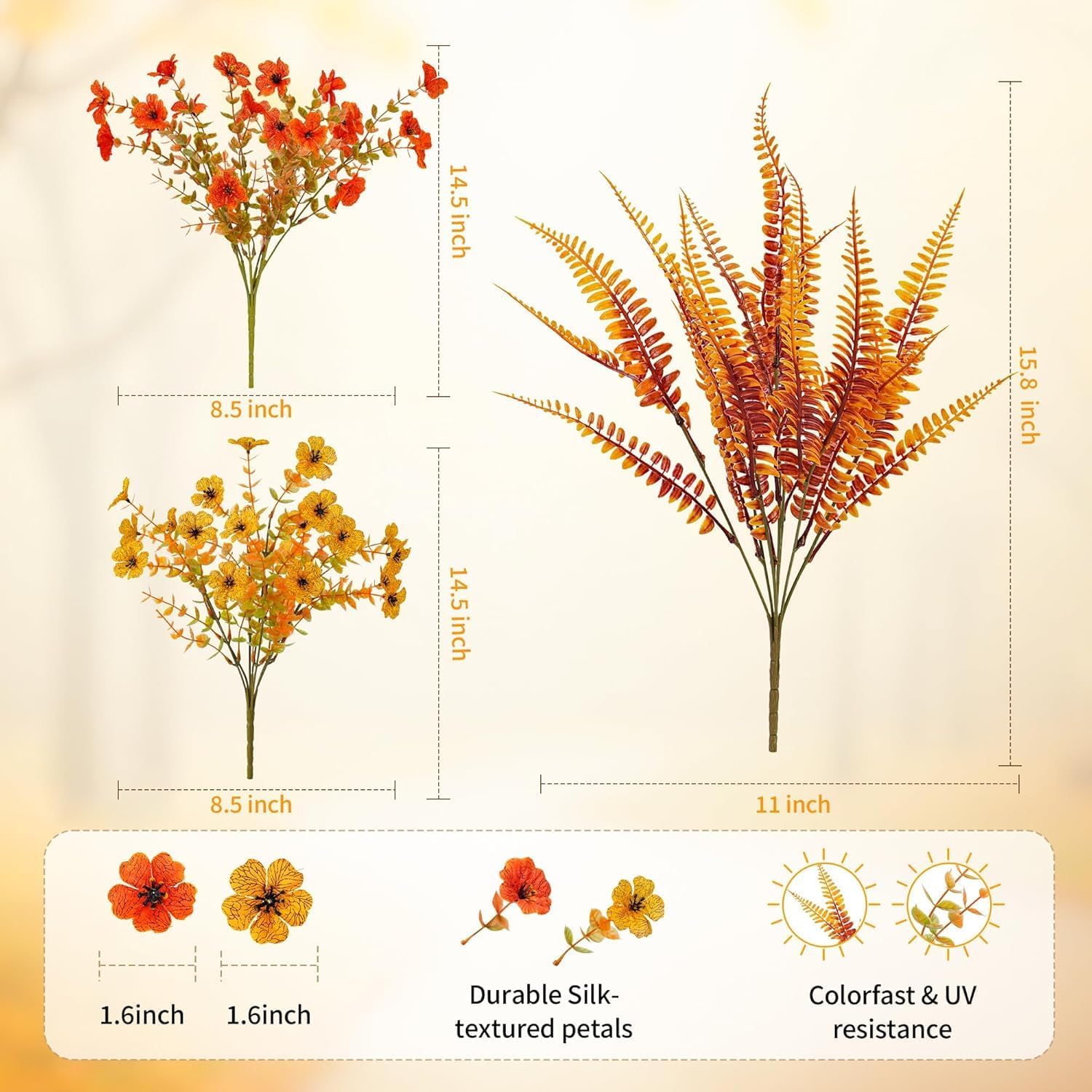 Artificial Mums Fall Flowers for Outdoors, 12 Bundles Fake Mums Faux Plants for Outdoor Planters Autumn Decorations,UV Resistant Silk Flowers for Front Porch Garden Patio Home Decor (SET1) - Image 2