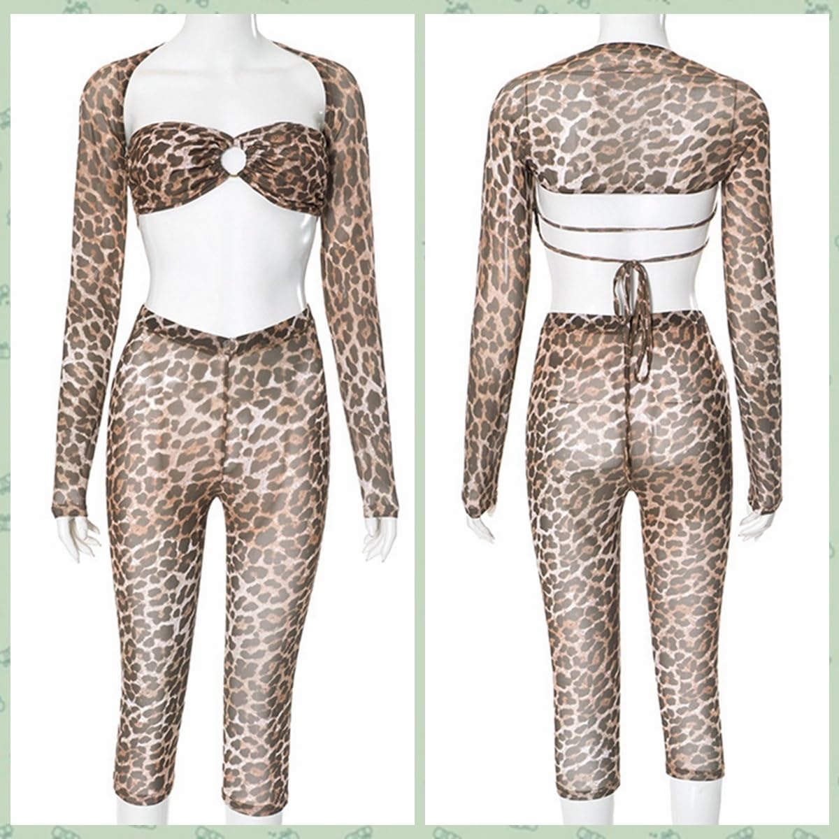 Cheetah Print Outfit for Women Sexy 3 Piece Stretchy See Through Sexy Club Outfits for Women Clubwear 2025 - Image 4
