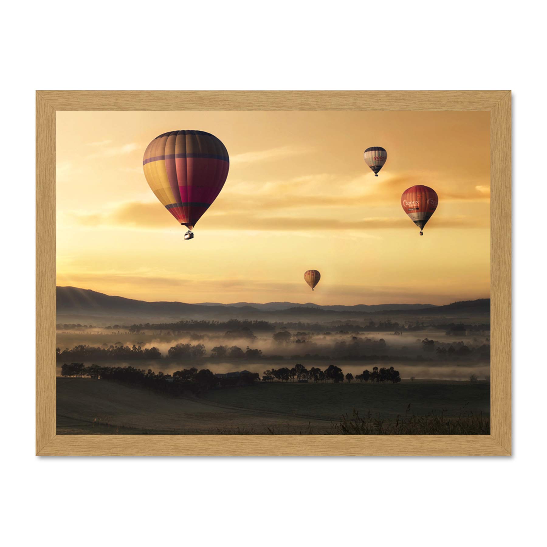 Hot Air Balloons Misty Morning Large Framed Art Print Poster Wall Decor 18x24 inch