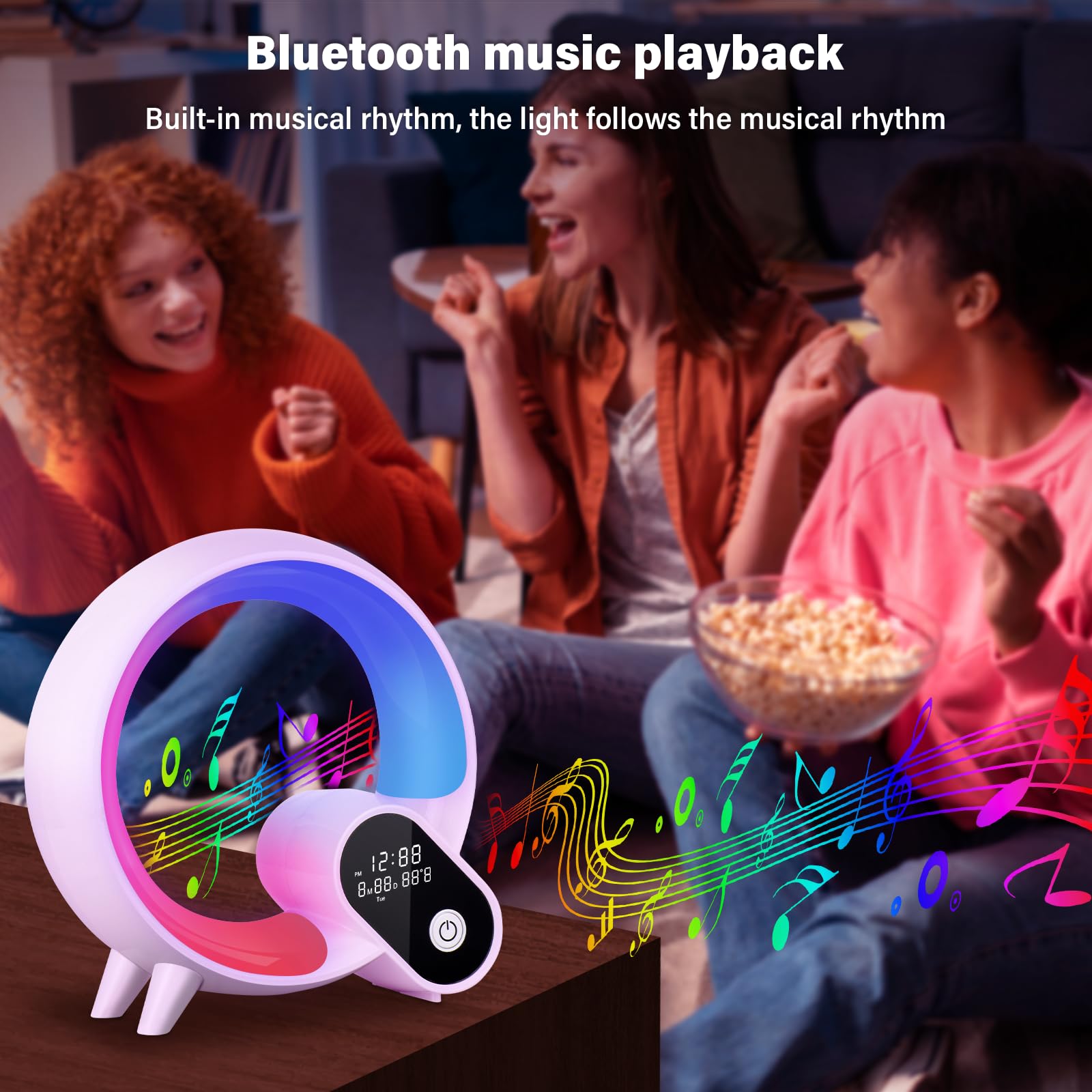 Sunrise Sveglia con luce sveglia – Smart Lights Sound Machine con controllo app, Bluetooth, ora, temperatura, visualizzazione della data, musica sonno atmosfera lampada