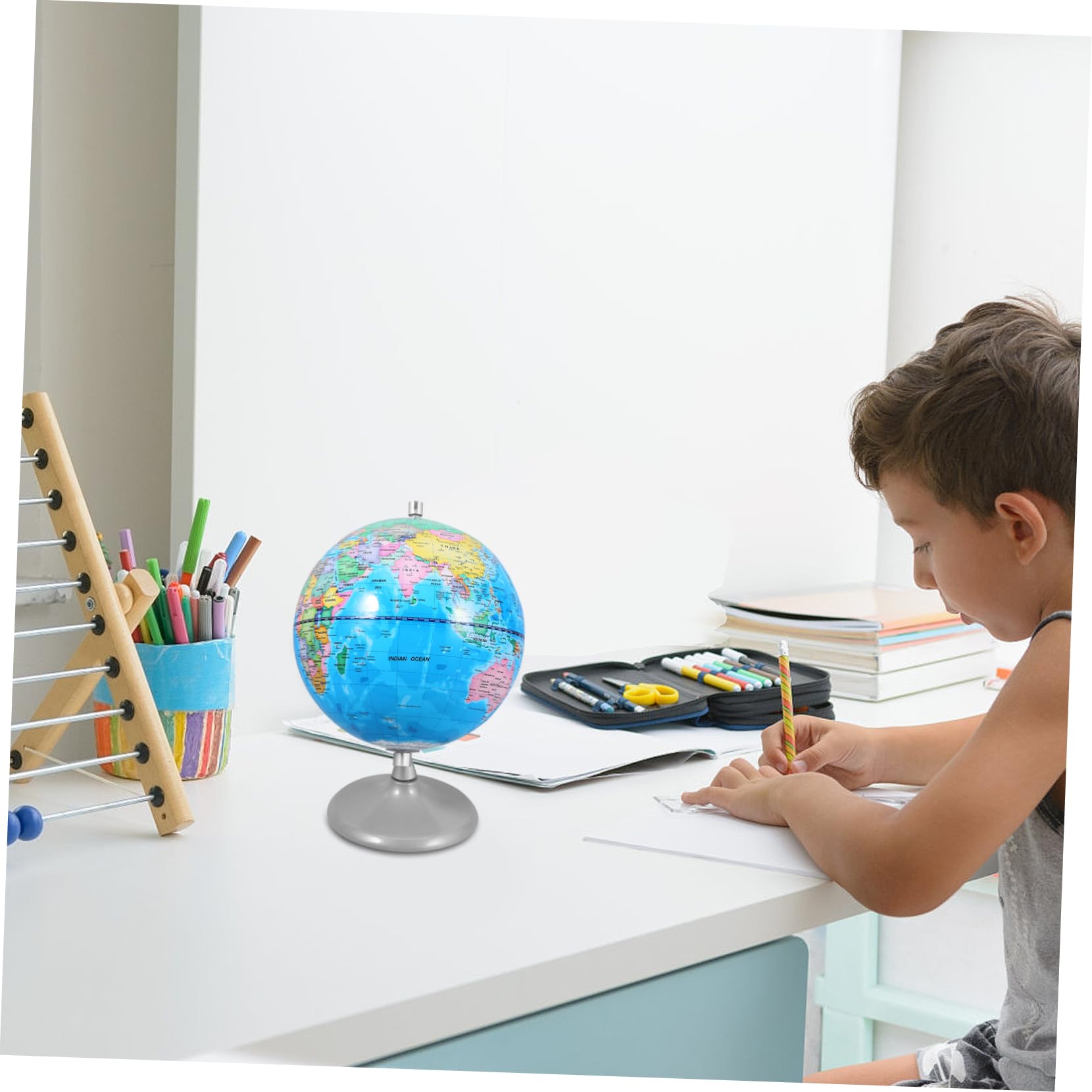 Didiseaon Mini Globe Didattico Interattivo per Bambini 4-12 Anni, Mappamondo 20 CM in Ferro Base Stabile, Globo Educativo per Studenti a Casa e Scuola