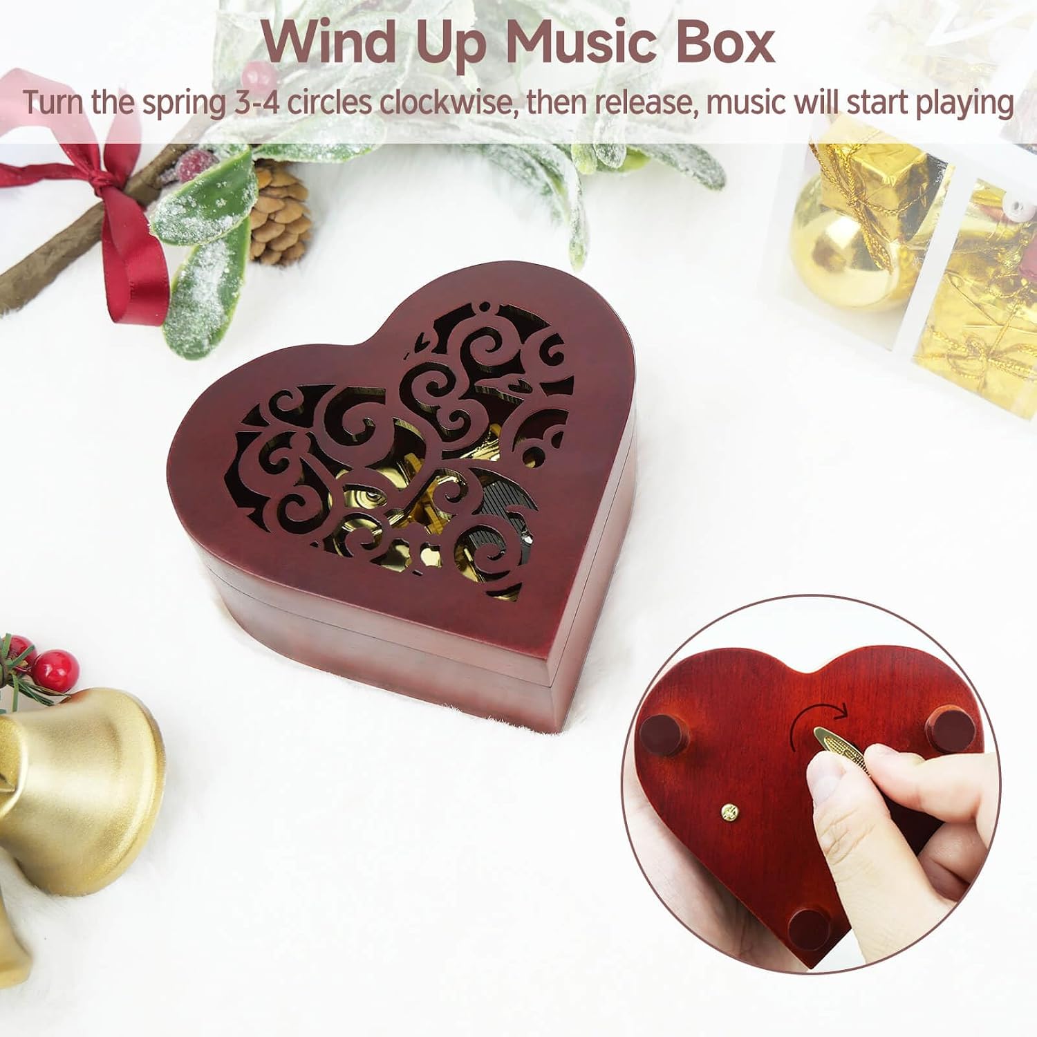 You are My Sunshine Music Box, Heart Shaped Wind Up Cute Wood Engraved Vintage Musical Gifts for Lover Girlfriend Boyfriend Husband Wife Woman Valentine's Day Christmas Anniversary Birthday Wedding