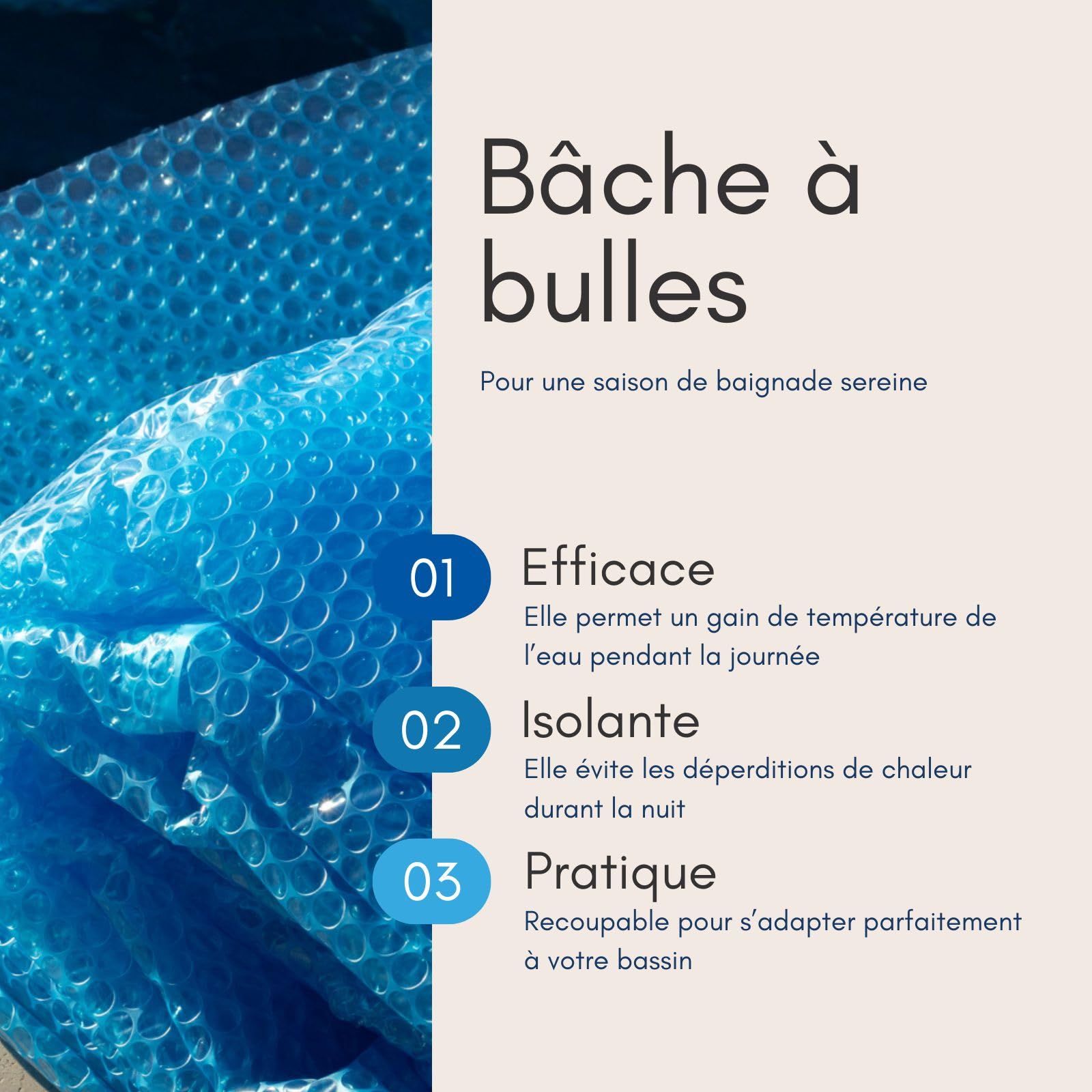 EDG - Bache à Bulles Solaire Piscine Ronde - Diamètre 350/360 cm - Bleu