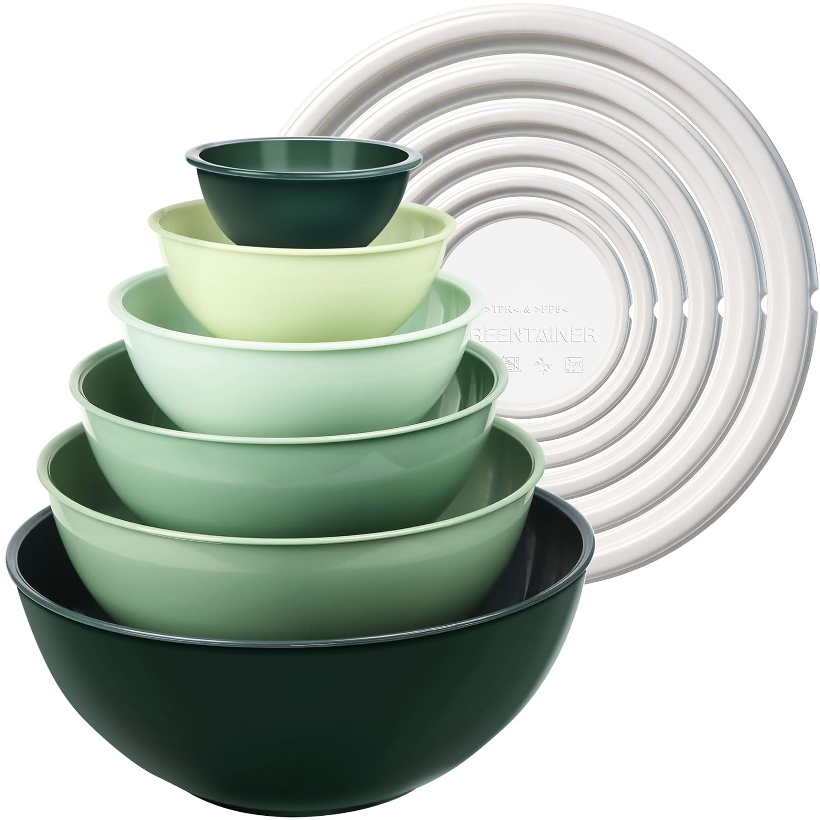 Greentainer Salatschüssel Set mit Deckel, Rührschüsseln Set aus Kunststoff, Stapelbare Nesting-Schüssel-Set für Küche,Große Schüsselset,Servierschalen ideal zum Mischen und Servieren, BPA-frei