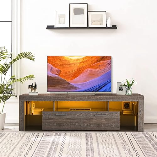 Miniatura 17 de Soporte de TV LED para televisores de hasta 70 pulgadas, centro de entretenimiento de alto brillo de mediados de siglo con armarios de Negro