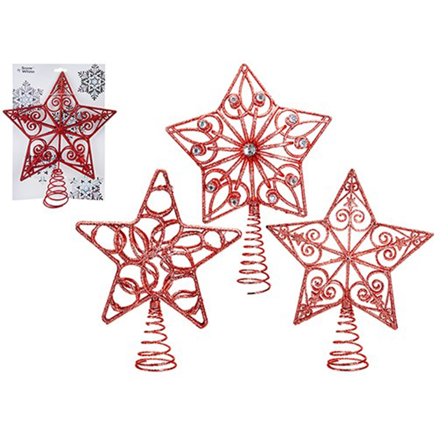 Red Assorted Design Luxury Glitter Tree Top Star, Pack Of 1, Elegant & Unique Decorative Tree Topper