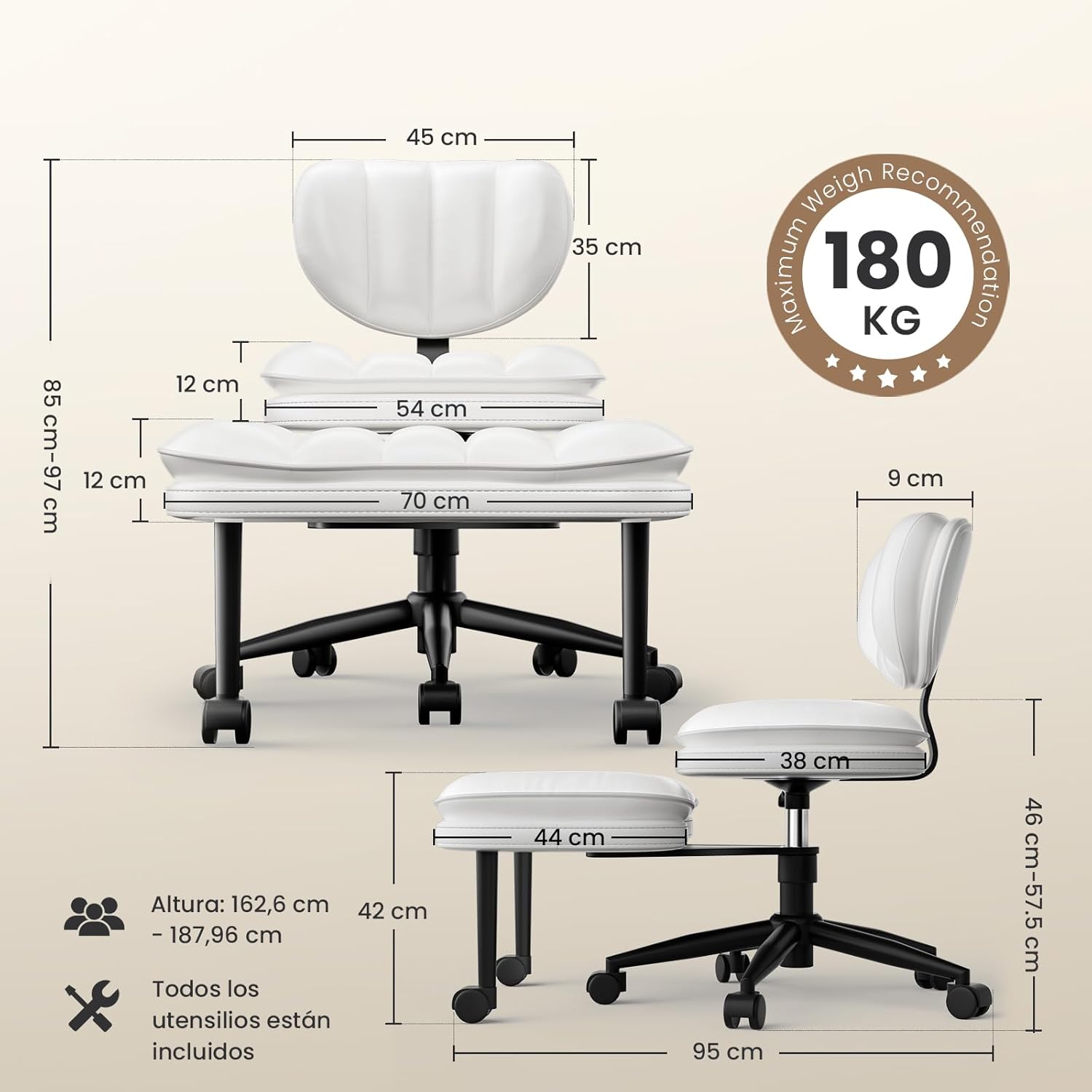 Cross Legged Office Chair, Ergonomic Kneeling Chair, Cloud Criss Cross Desk Chair, 360° Swivel Adhd Meditation Chair with Ajustable Height and Back Support, White White Ribbed PU Leather Chair