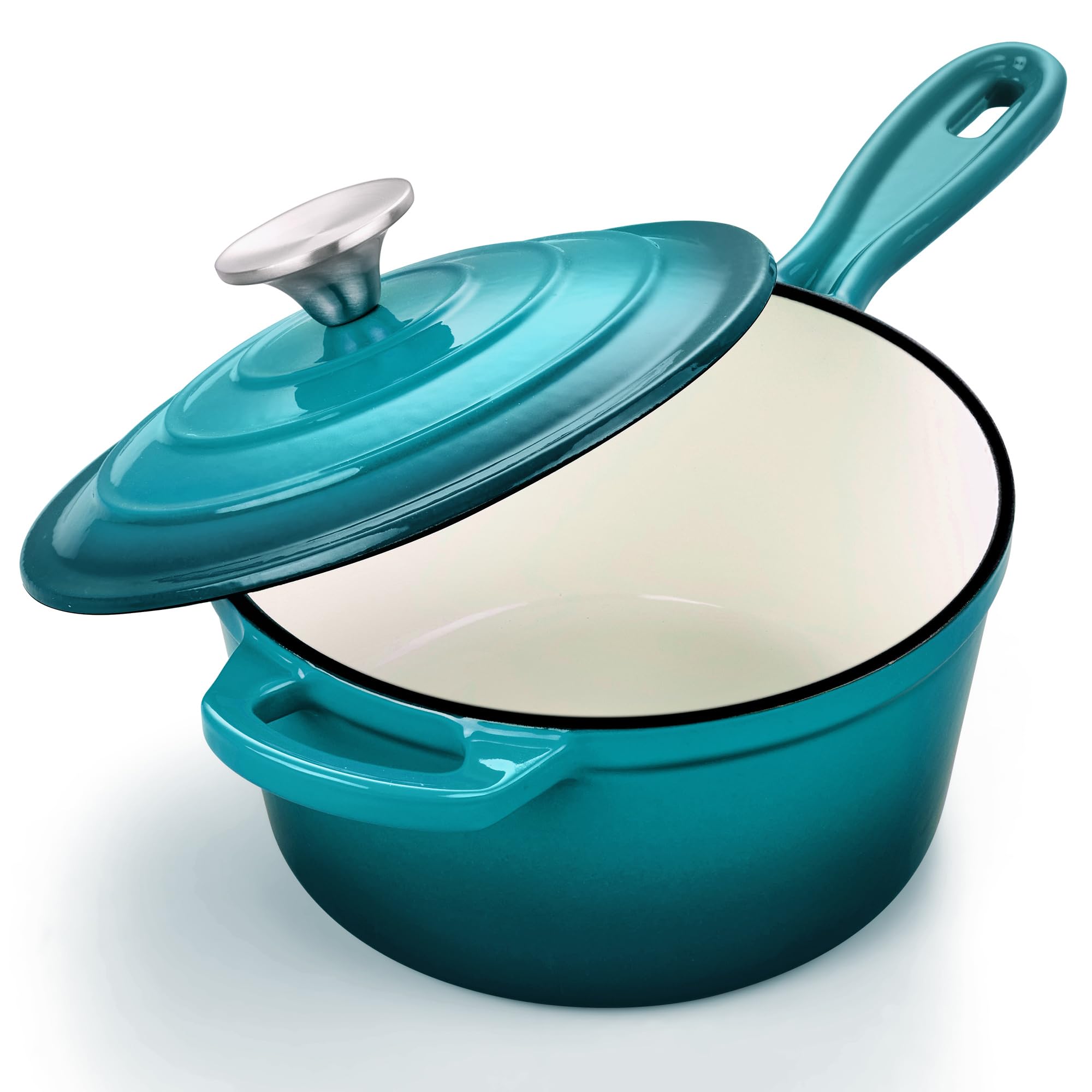 Leonyo - Sartén de hierro fundido esmaltado de 3 cuartos con tapa, olla grande de hierro fundido holandés, utensilios de cocina para todas las cocinas, pasta, sopa, leche, hasta 260.0 °C y 8 bs, verde