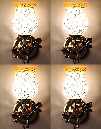 R.S Traders Round Fancy Glass Light Wall lamp with Metal Fitting and All Fixture Set of Four, 40 Watts, Yellow(Electric)