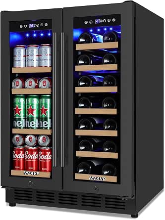 24-Inch Dual Zone Wine and Beverage Refrigerator with Glass Door and French Door - Black
