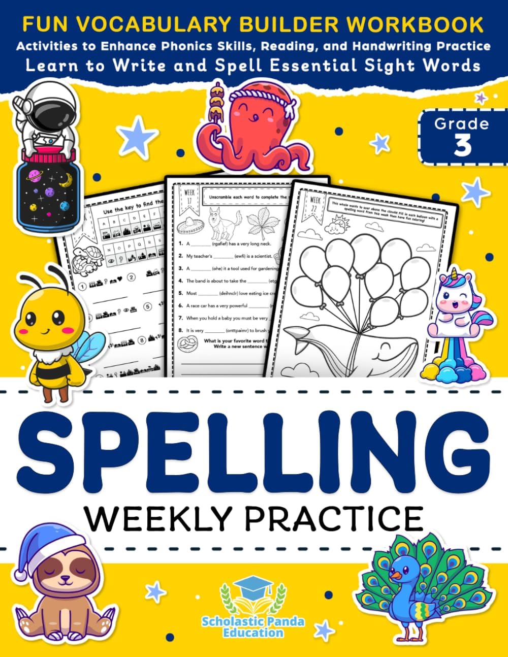 Spelling Weekly Practice for 3rd Grade: Vocabulary Builder Workbook to Learn to Write and Spell Essential Sight Words | Phonics Activities and ... Ages 8-9 (Elementary Books for Kids)