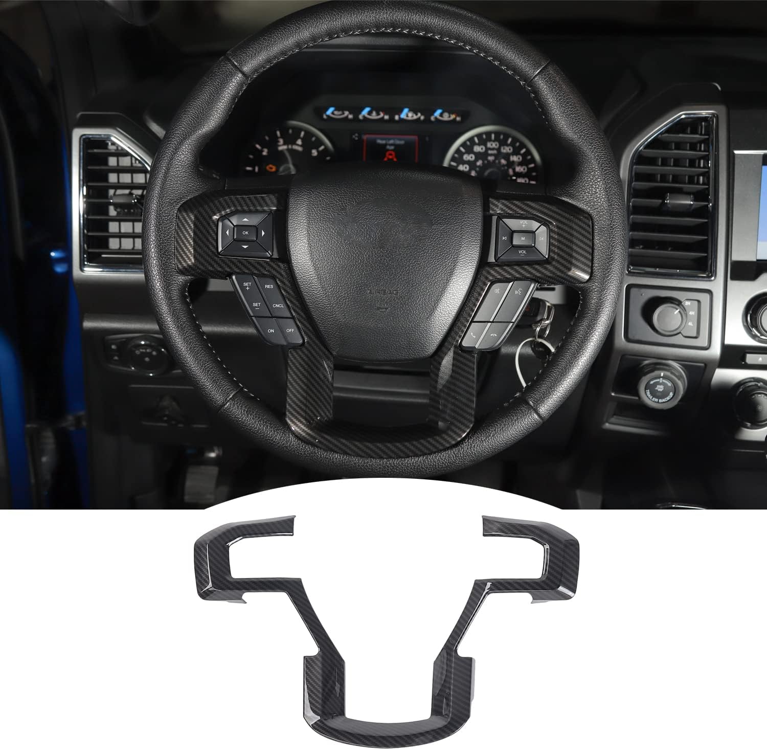Linskip Steering Wheel Trim Compatible with 2015-2020 Ford F150 & 2017-2022 F250 F350 Super Duty, for 2018-2021 Ford Expedition, Steering Wheel Cover, Interior Accessories(Carbon Fiber Black)