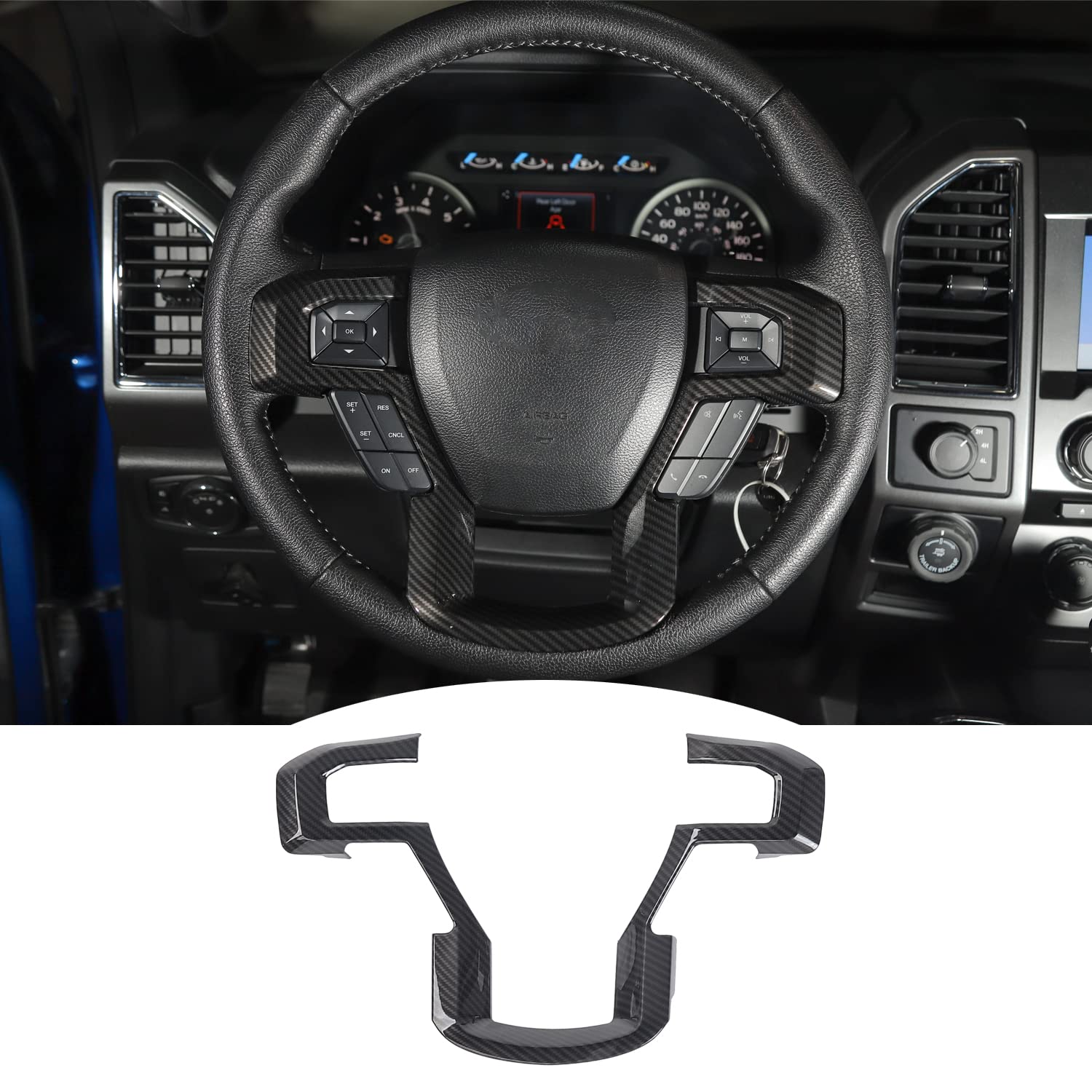 Photo 1 of Linskip Steering Wheel Trim Compatible with Ford F150 2015 2016 2017 2018 2019 2020, F-150 F250 F350 Super Duty Steering Wheel Cover, F150 Interior Accessories (Carbon Fiber) carbon fiber 15-20