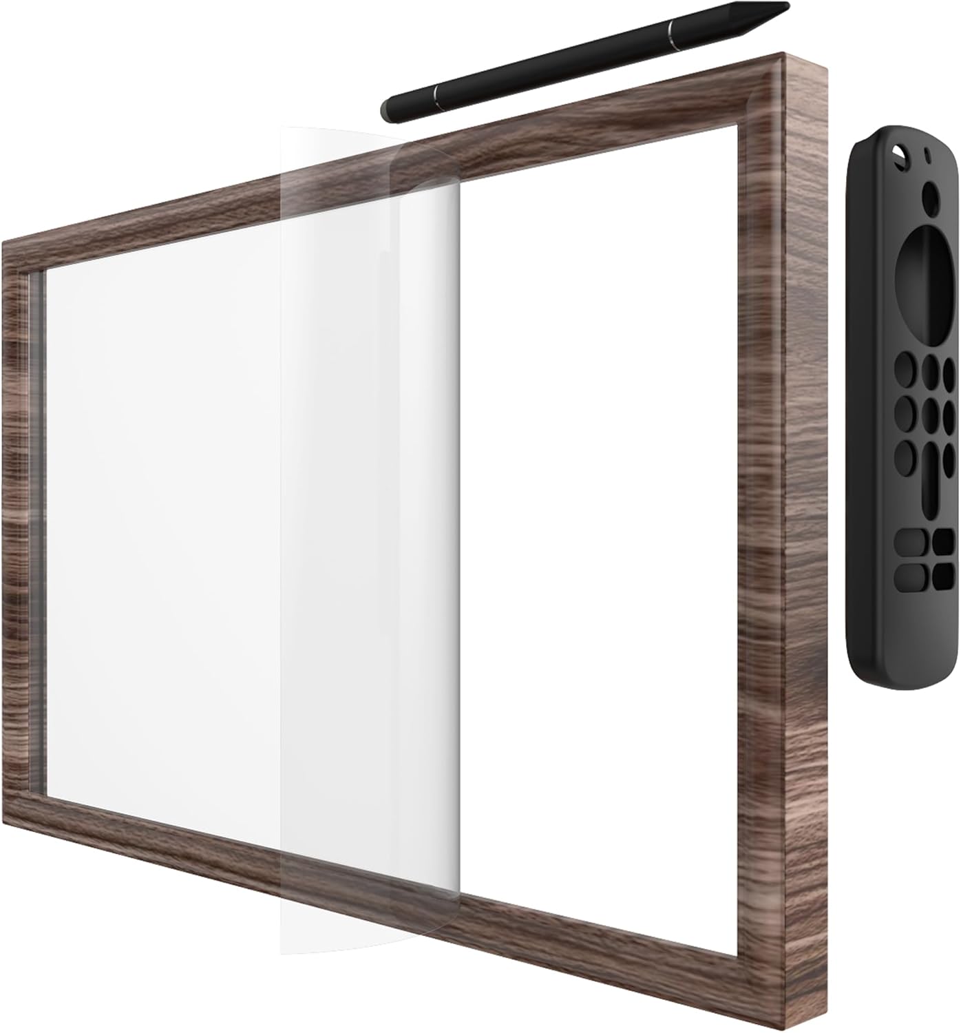 Wooden Frame for Echo Show 15,Echo Show 15 Screen Protector, Stylus Pen, Remote case Covers. (Dark Brown(Black Walnut)