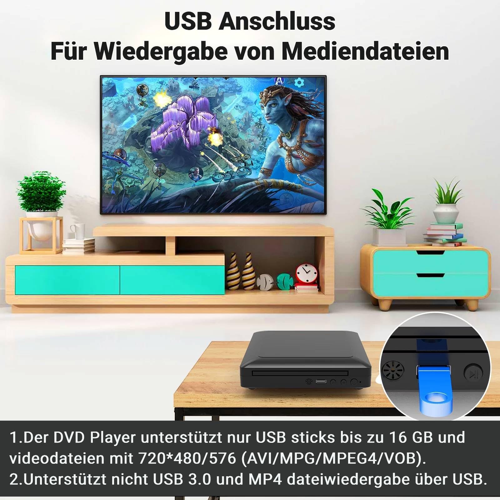 Mini DVD Player Tragbar Für Fernseher Mit HDMI/RCA Kabel, HD 1080P CD Player Für TV, Alle Region, Breakpoint Speicher, Eingebaute Pal/Ntsc, USB 2.0