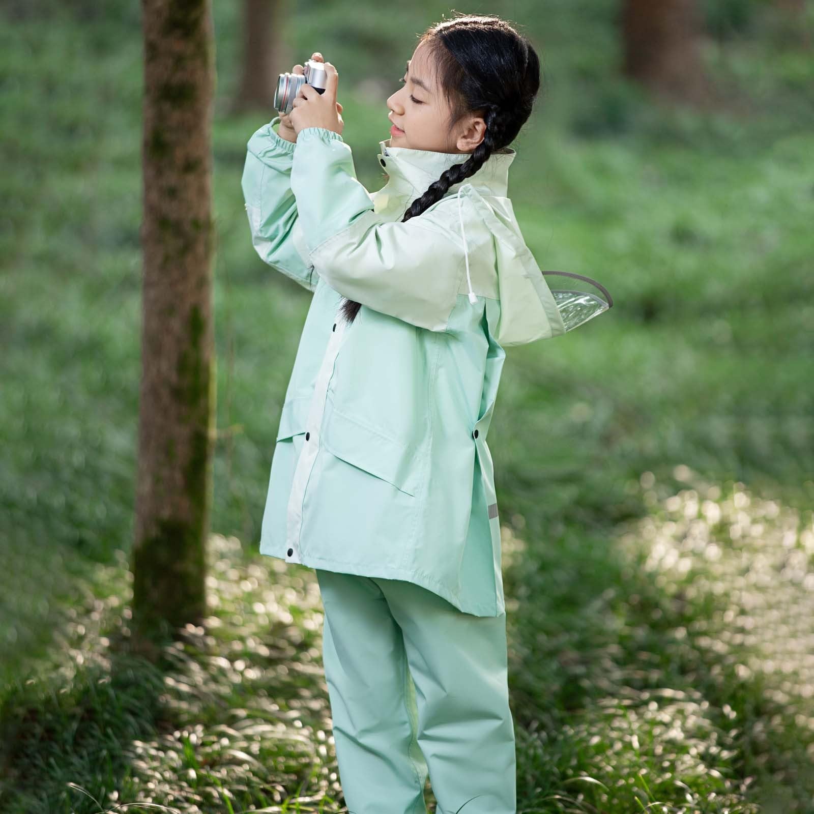 Genérico Chubasquero NiñO Impermeable Ligero,Conjunto De Impermeable Y PantalóN para NiñAs Traje De Lluvia De Cobertura Completa para Actividades Escolares Al Aire Libre Ropa De Lluvia Juvenil