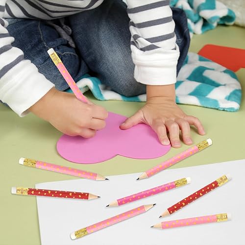 Miniatura 5 de JarThenaAMCS 60 lápices cortos para el día de San Valentín con borradores de 4 pulgadas, lápices de escritura de corazón dorado, 3 estilos, medios