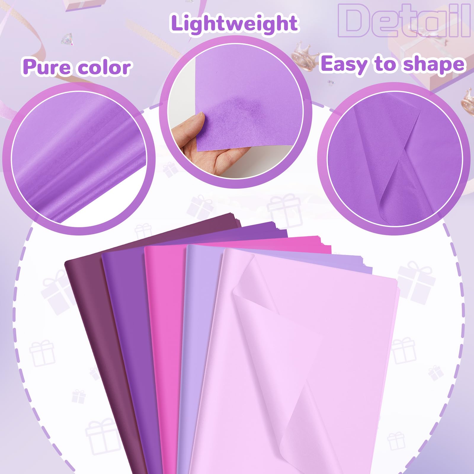 Qilery Lot de 500 feuilles de papier de soie violet dégradé pour sacs cadeaux, 38,1 x 50,8 cm, sans acide pour décoration d'Halloween, loisirs créatifs, fête amusante, emballage d'expédition