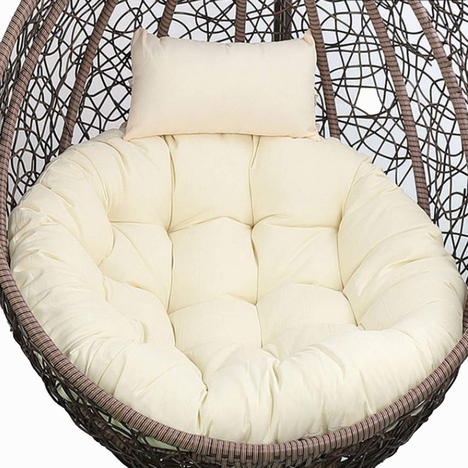 Yadlan Cojín para Cesta Silla Colgante, Exterior Lavable Cojín Silla Colgante Interior Huevo, Redonda Grueso Antideslizante Cojín para Hamaca Colgante con Ajustable Reposacabezas Beige