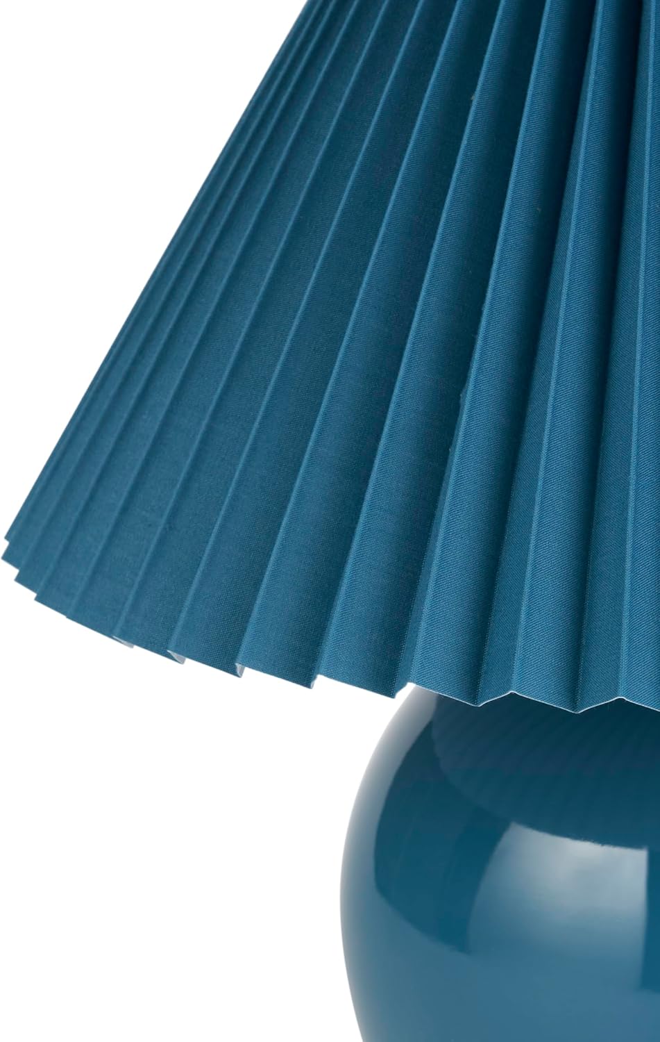 Nourison Home 13" Blue Ceramic Round Lamp with Pleated Shade for Bedroom, Living Room, Console, Entryway