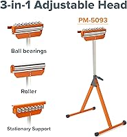 Vista 7 de BORA Portamate PM-5093 Tri Function Pedestal Roller 11.25" Polished Steel Roller, Ball Bearing Multi-Directional Rollers