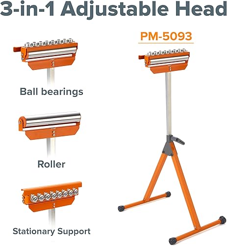 Miniatura 7 de BORA Portamate PM-5093 Tri Function Pedestal Roller 11.25" Polished Steel Roller, Ball Bearing Multi-Directional Rollers