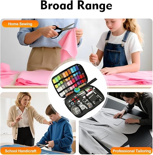 Miniatura 4 de DOONARCES Kit de costura para adultos, kit de costura portátil de viaje, organizador de costura negra, caja de almacenamiento, agujas de puntadas,