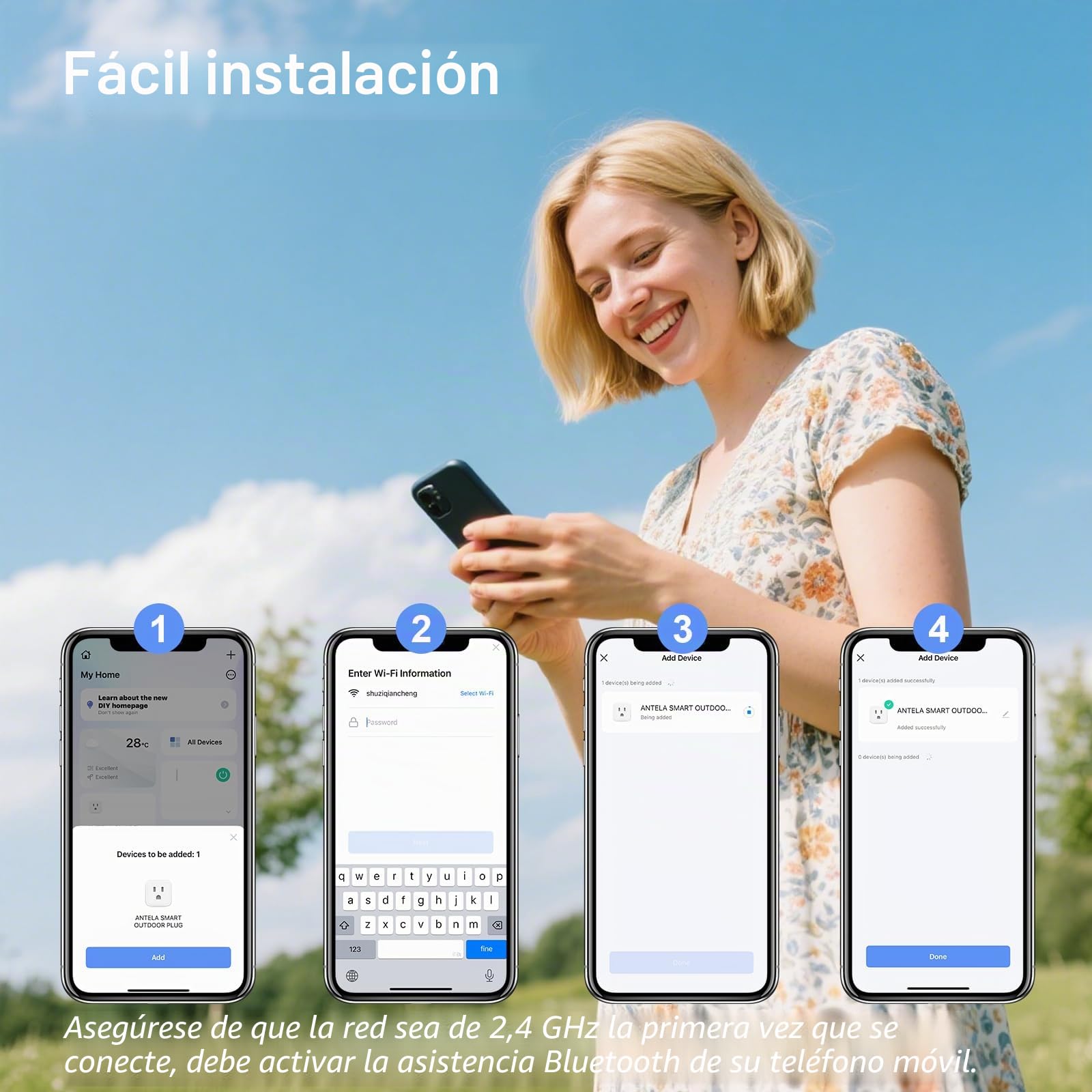 ANTELA Enchufe Inteligente WiFi Exterior IP44 con Monitor de Energía 16A | Control por Voz y App Ideal para Jardines Terrazas Balcones y Piscina Compatible con Alexa Google Home 4 pieza