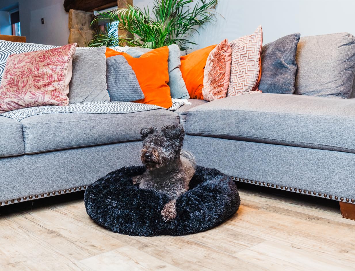 Woof & Whiskers Medium Calming Donut Dog Bed - Black, 60cm - Image 2