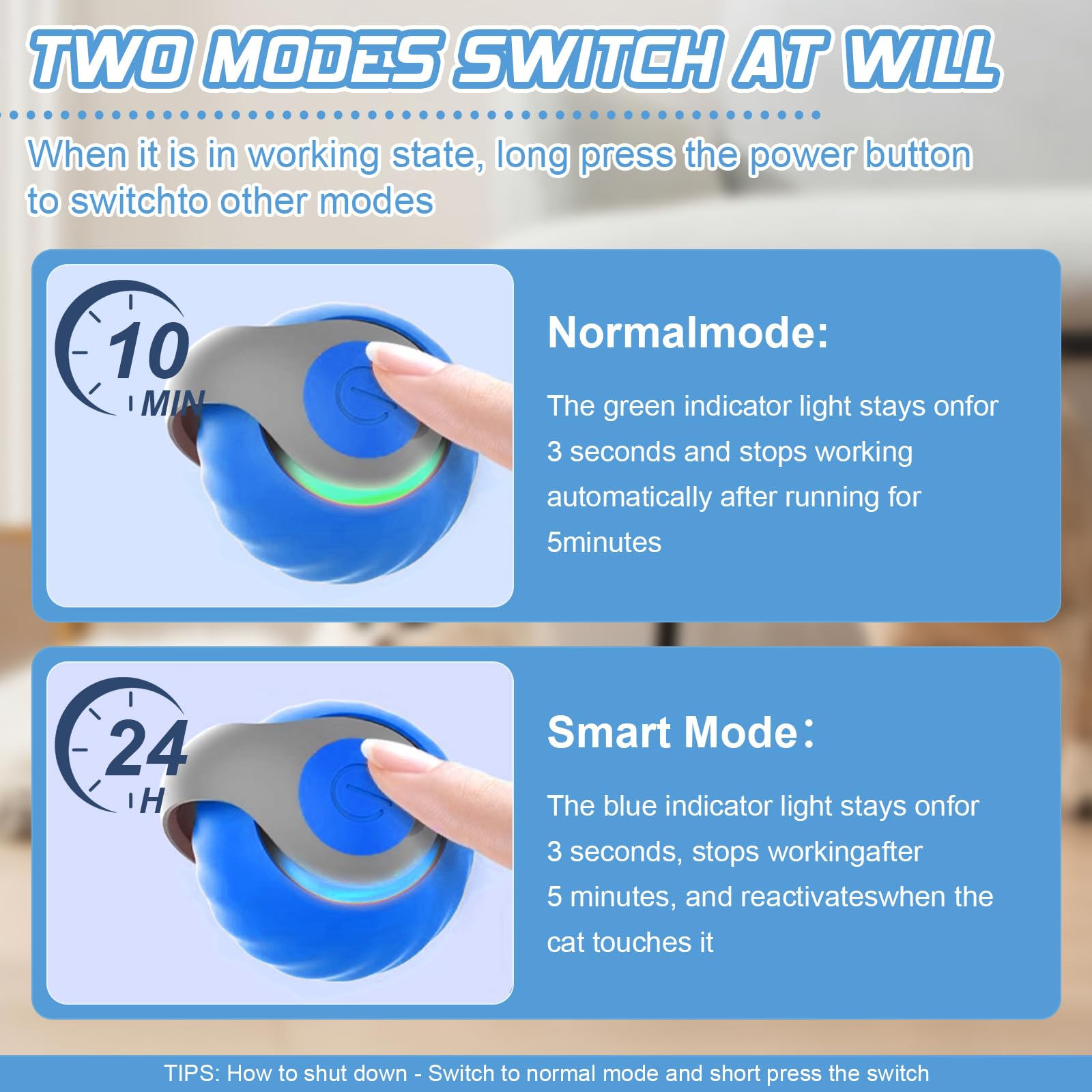 CHANCCI Speedy Tail 2.0,Speedy Tail Cat Toy,USB Rechargeable Smart Cat Toys Ball,Smart Interactive Cat Toy with 2 Modes,Automatic Moving Cats Toy Ball,Cat Toys for Indoor Cats Adult (Blue) - Image 3