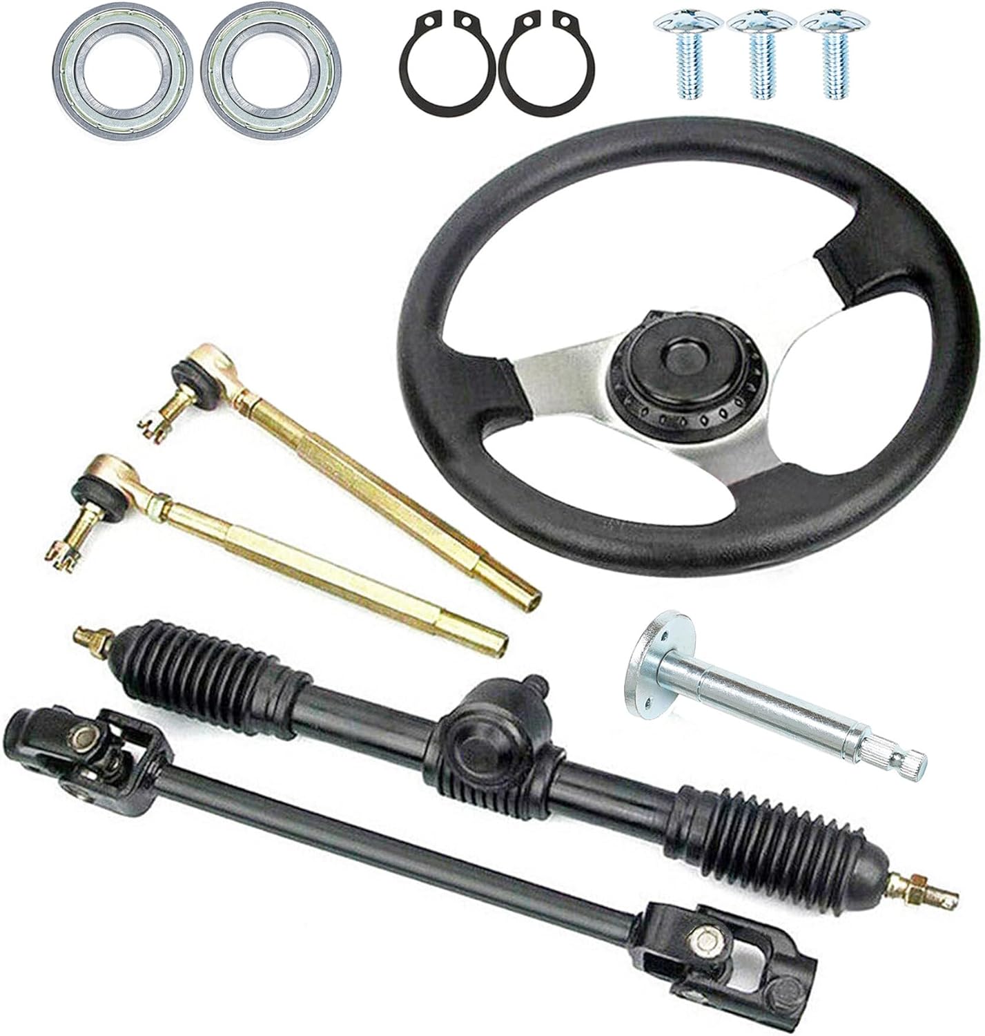 GXYWADY 300mm Steering Wheel Steel Kit 320mm Gear Rack Pinion Adjustable Shaft Set Replacement for 110cc Go Kart ATV Buggy Quad Parts