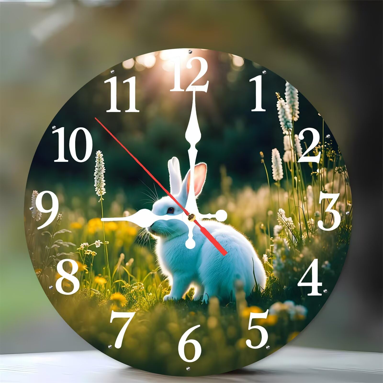 Horloge murale silencieuse sans tic-tac pour chambre et bureau en bois motif lapin 35cm