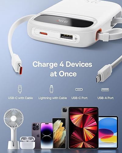 Miniatura 4 de Baseus Cargador portátil, cargador portátil de 22.5 W, 10000 mAh, cargador de teléfono portátil de carga rápida con cable de salida iOS y USB-C