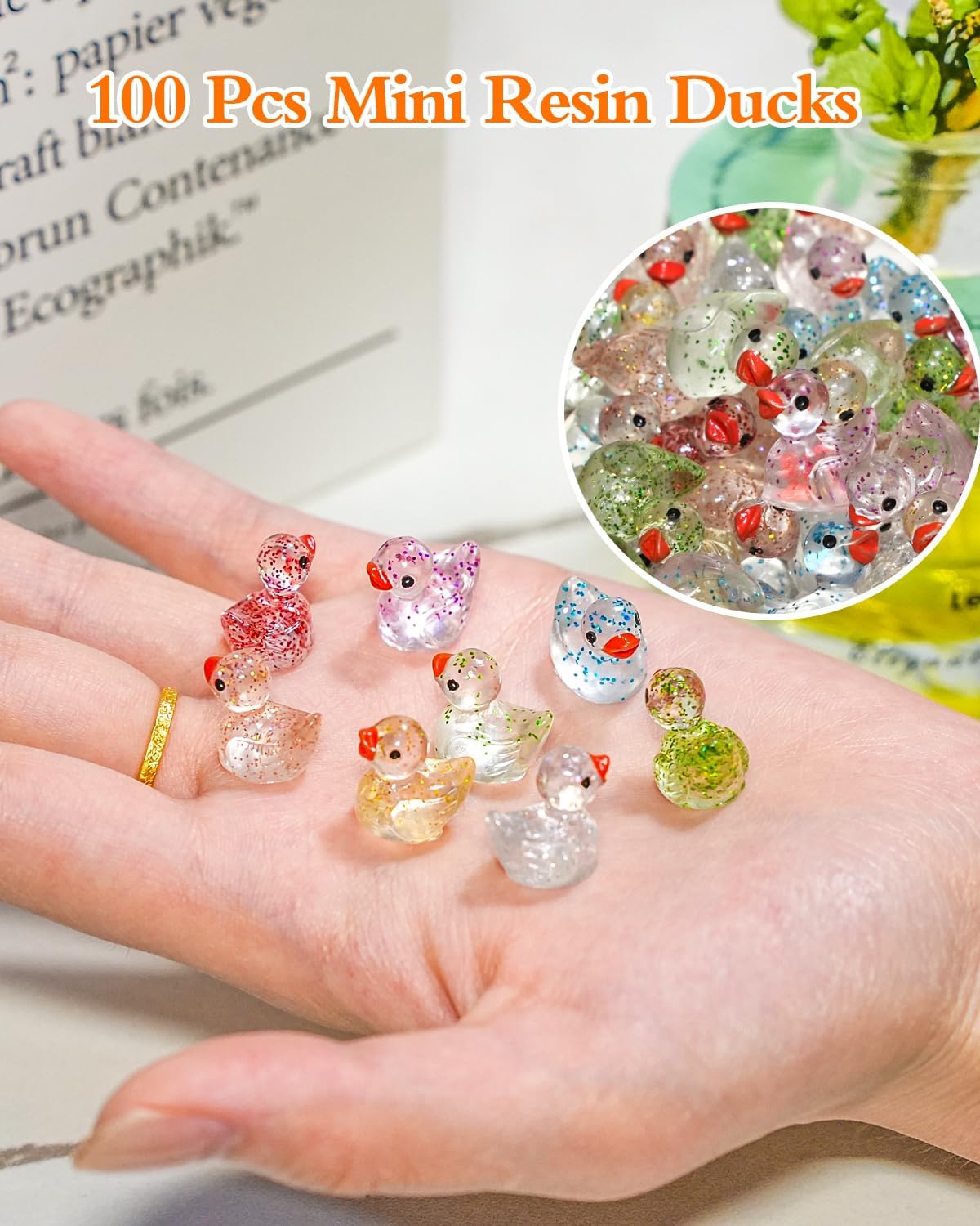 100Pcs Glitter Resin Ducks Tiny Ducks Set, Multi-Color Tiny Duck Figurines Plastic Miniature Ducks Figures for Garden, DIY Projects, Aquarium, Home Decor, Birthday, Wedding (Ducks) image 3