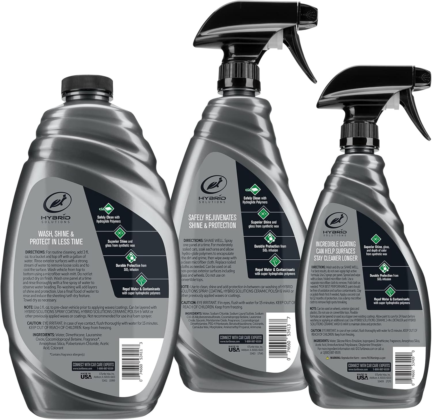 Turtle Wax Hybrid Solutions Ceramic Wax Coating, Ceramic Wash, and Ceramic Detailer Combo Pack- Ultimate Protection and Water Repellancy for Car Paint