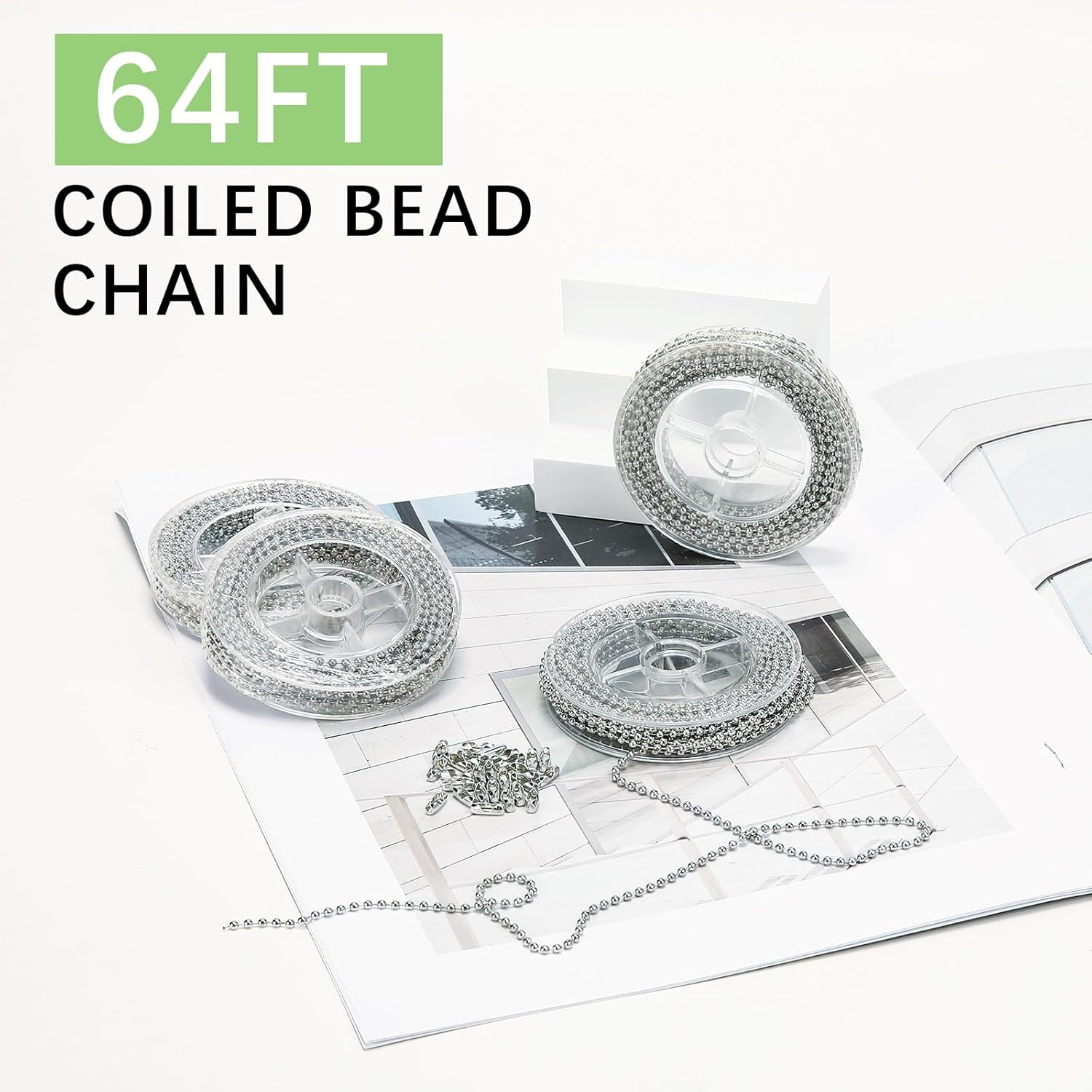 64 ft Ball Chain,for Beaded Dog Tag Chains,Charms for Jewelry Making Bulk,for Crafts Pull Chain Extension,Silver Nickel Plated Metal 2.4mm Balls,100 pcs Ball Chains connectors - Image 4