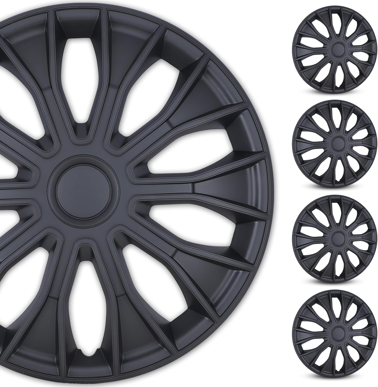 WOLFSTORM 4-Pack 14 Inch Wheel Rim Cover Hubcaps,Special Design Fashion Shape Replacement Hubcaps,Car Truck SUV Wheel R14 Hub Accessories-Matte Black