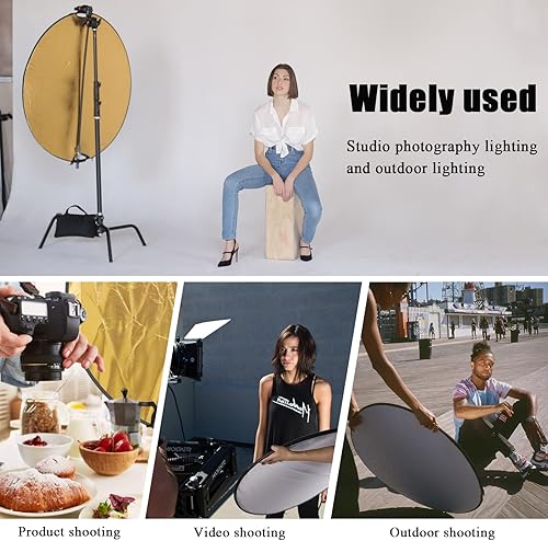 Miniatura 5 de Fotoconic Disco reflector de luz de 43 pulgadas43.3 in 5 en 1 plegable multidisco con bolsa, translúcido, plateado, dorado, blanco y negro para