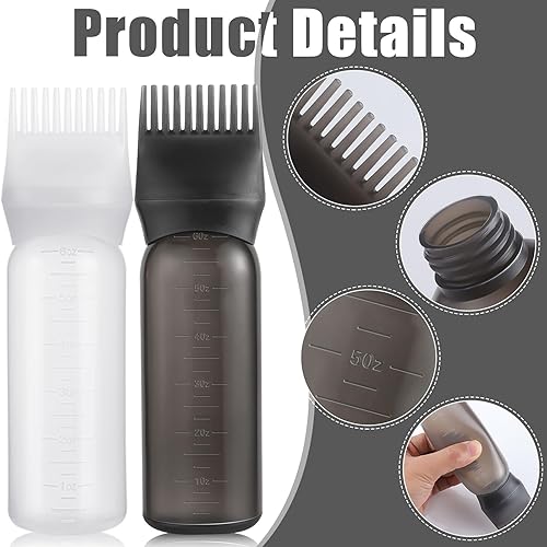 Miniatura 10 de Paquete de 2 botellas aplicadoras de peine de raíz, aplicador de aceite de 6 onzas para teñir el cabello, cepillo aplicador de botella de aceite de