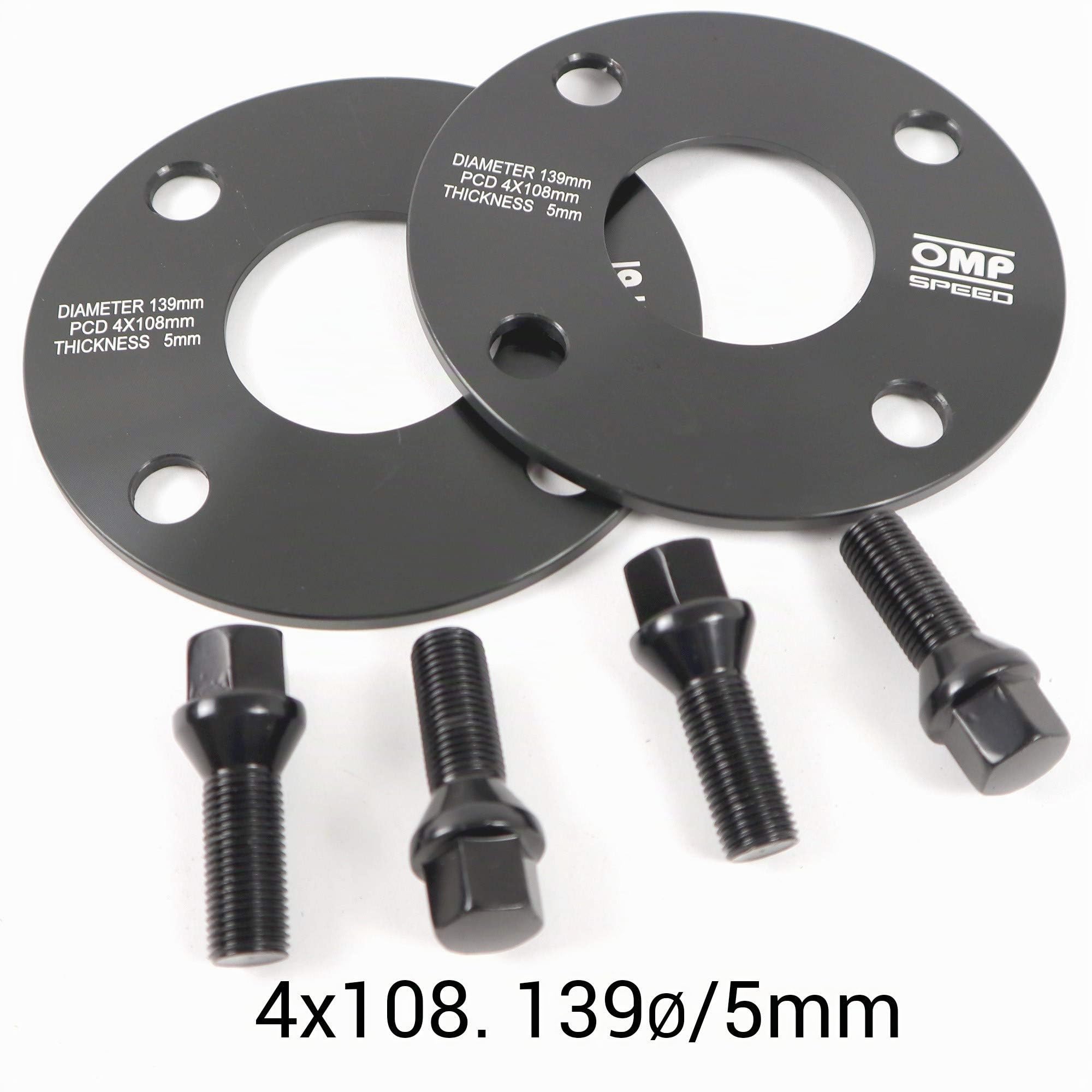 OMP Speed Jeu de 2 Élargisseurs de Voie (Entretoise de Roue) Épaisseur: 5 mm PCD: 4x108 CB: 57,1 OD: 139 Boulon x8 M14x1,5 Conique Aluminium Noir - OMPS08180501
