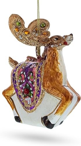 Miniatura 3 de Adorno de Navidad de cristal de reno dorado