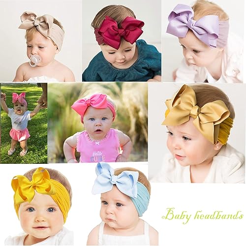 Miniatura 3 de Yxiang 20pcs Baby Headbands with 6" Big Elastics Nylon Ribbon Bows Hair Accessories for Newborns, Infants, Toddlers, Kids 20 Colors-6in